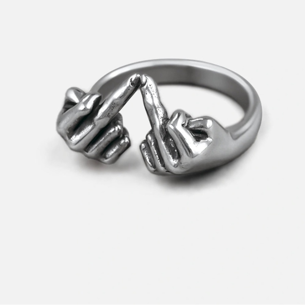 Punk youth BOLD REBELLION middle finger  RING new size 12